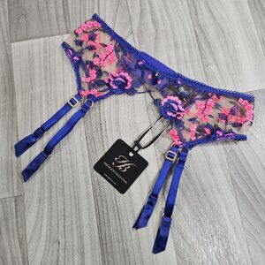 NWT Honey Birdette Whitney Pink Sapphire Garter Belt Suspender Size S